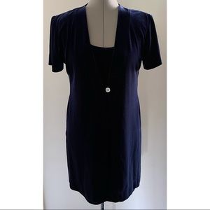 Vintage ARIANNA by RACHEL KAYE Navy Velvet Velour Rhinestone Button Short Sleeve